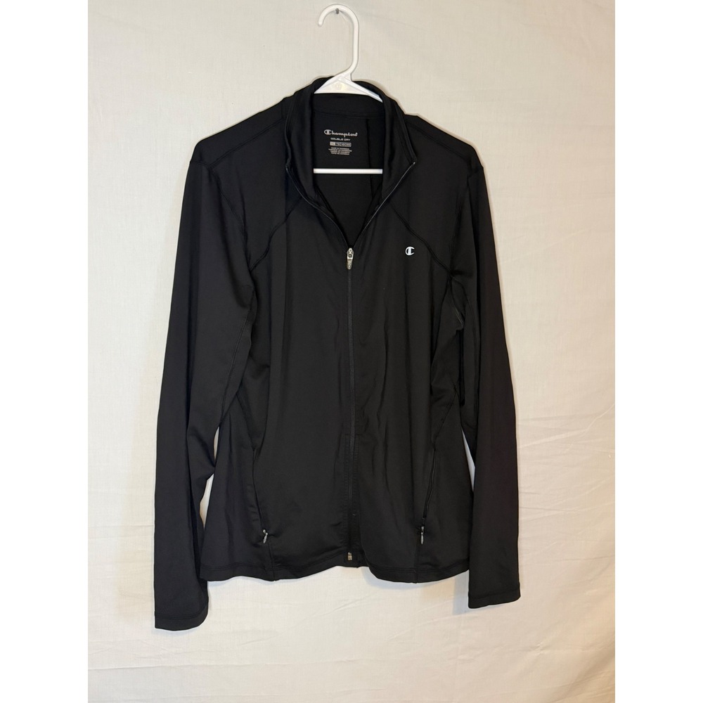 Champion Double Dry Womens Full Zip Track Jacket Black Mock Neck XL